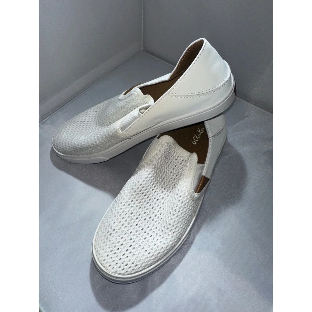 OluKai Pehuea Womens 7.5 White Mesh Slip On Sneakers 20271-WBWB Drop-In Heel